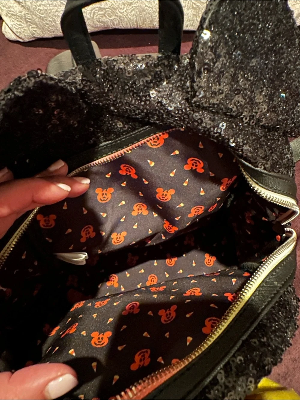 Kids Sequin Ear Backpack with Yellow-Orange Gradient Bow